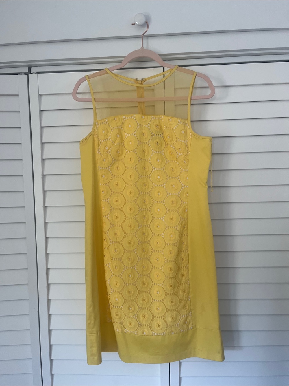 Adrianna Papell Yellow Eyelet Lace Shift Dress